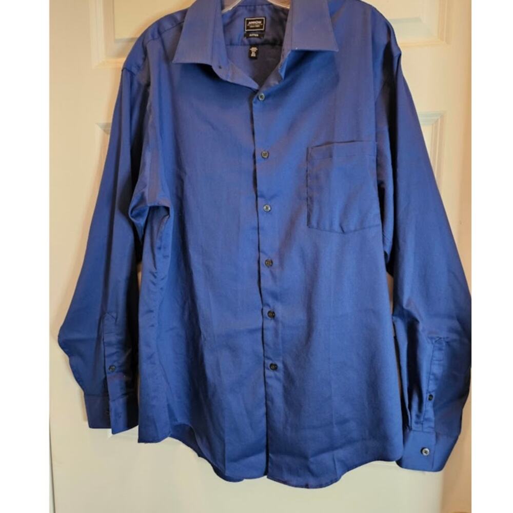 Arrow Men's Dress Shirt Fitted Size 16,5 Royal Blue Sleeve 34/35 Buttonup Pocket